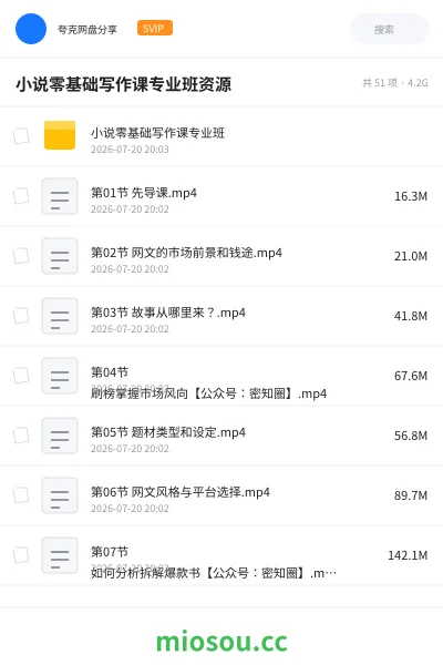 《小说零基础写作课专业班资源》教程网盘|学习资源网盘