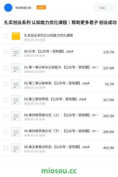《扎实创业系列 认知能力优化课程:帮助更多君子 创业成功(10节)》教程网盘|学习资源网盘
