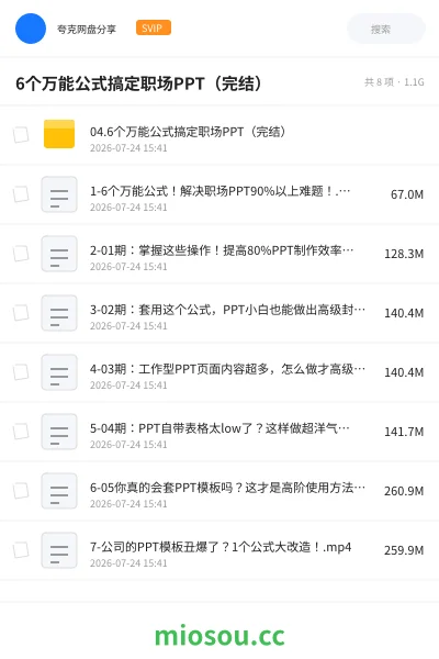 《6个万能公式搞定职场PPT(完结)》教程网盘|学习资源网盘