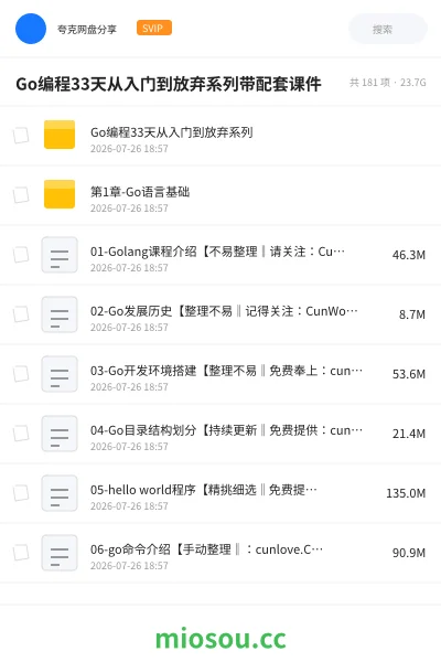 《Go编程33天从入门到放弃系列带配套课件》编程网盘|学习资源网盘