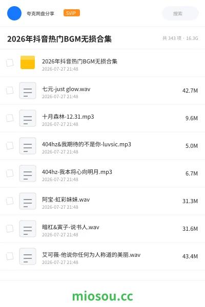 《2026年抖音热门BGM无损合集》音乐网盘|学习资源网盘
