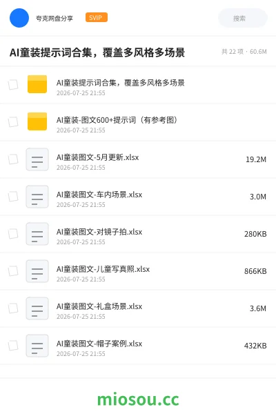 《🧸AI童装提示词合集,覆盖多风格多场景》人工智能网盘|学习资源网盘