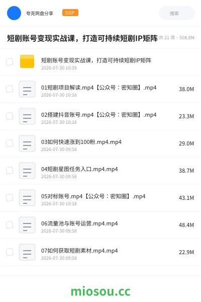 《短剧账号变现实战课,打造可持续短剧IP矩阵》人工智能网盘|学习资源网盘