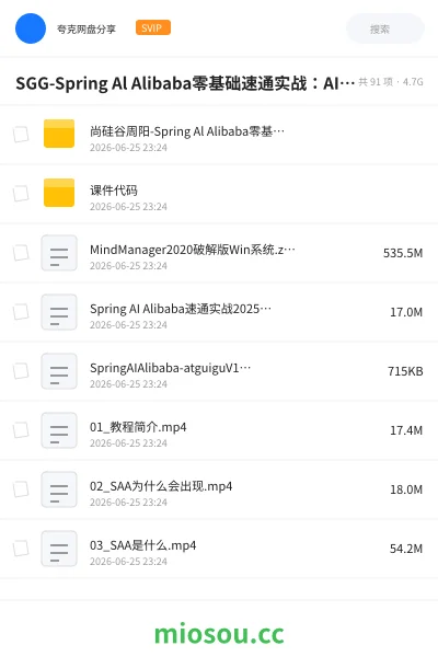《SGG-Spring Al Alibaba零基础速通实战:AI应用+Java全端》编程网盘|学习资源网盘