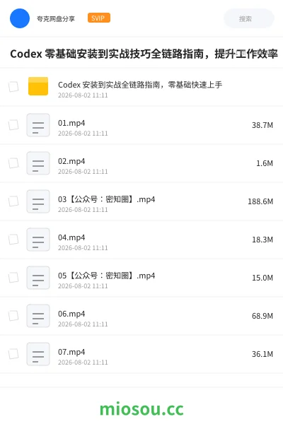 《Codex 零基础安装到实战技巧全链路指南,提升工作效率》人工智能网盘|学习资源网盘