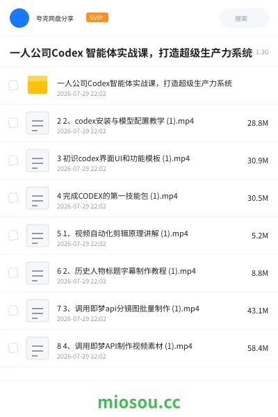 《一人公司Codex 智能体实战课,打造超级生产力系统》人工智能网盘|学习资源网盘