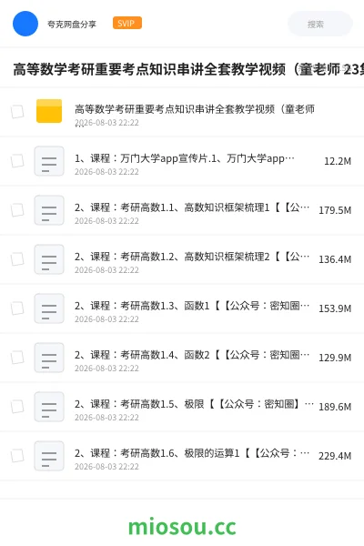 《高等数学考研重要考点知识串讲全套教学视频(童老师 23集)》考研学习资源封面