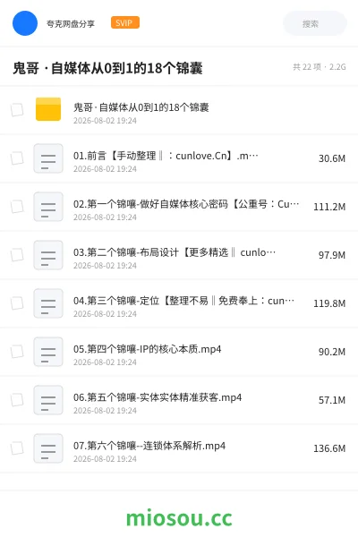 《鬼哥 ·自媒体从0到1的18个锦囊》教程网盘|学习资源网盘