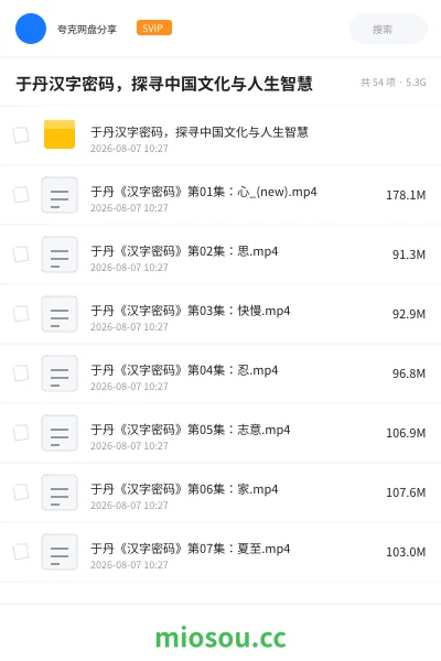 《于丹汉字密码,探寻中国文化与人生智慧》纪录片学习资源封面