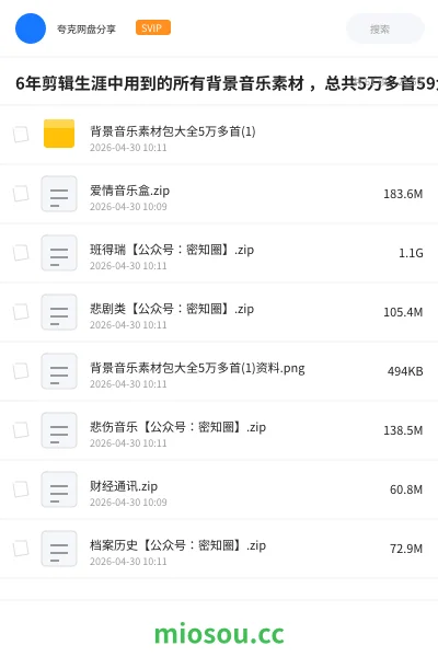 《6年剪辑生涯中用到的所有背景音乐素材 ,总共5万多首59大类,需要的自取,随时会被清理!》音乐学习资源封面