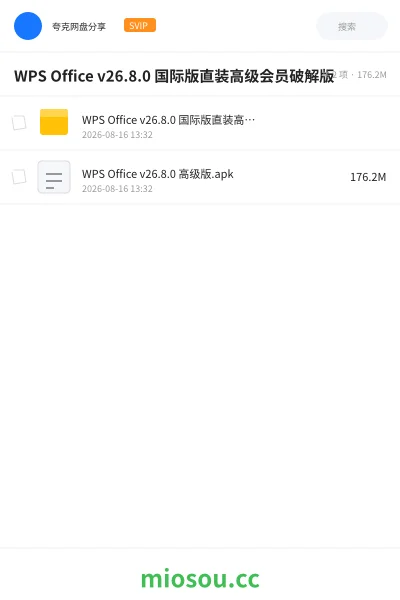 《WPS Office v26.8.0 国际版直装高级会员破解版》软件学习资源封面