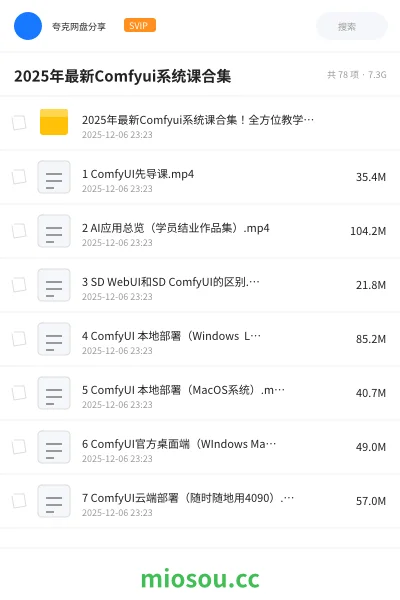 《2025年最新Comfyui系统课合集！全方位教学，爷爷奶奶看了都会Ai修图换脸做视频》教程网盘｜学习资源网盘