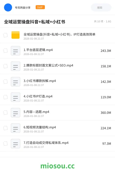 《全域运营操盘(抖音+私域+小红书),IP打造高效简单》教程网盘|学习资源网盘