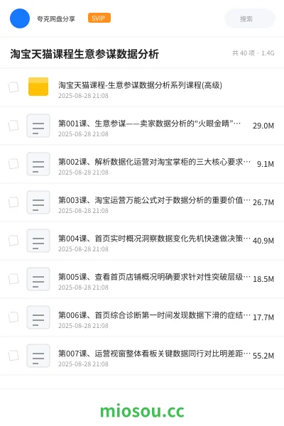 《淘宝天猫课程-生意参谋数据分析系列课程(高级)》教程网盘｜学习资源网盘