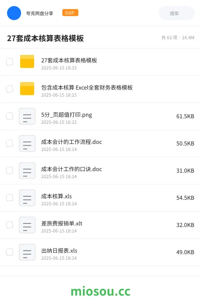 《27套成本核算表格模板》会计网盘|学习资源网盘
