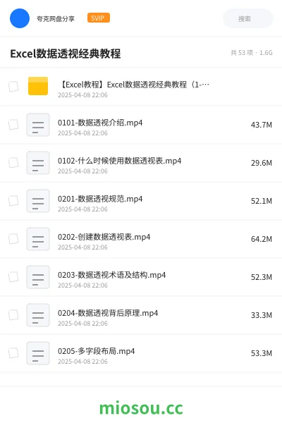 《【Excel教程】Excel数据透视经典教程(1-53集)-超高清版》教程网盘|学习资源网盘
