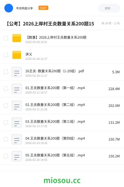 《【数量】2026上岸村王炎数量关系200题》公考网盘|学习资源网盘