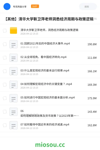 《清华大学靳卫萍老师,洞悉经济周期与政策逻辑》教程网盘|学习资源网盘
