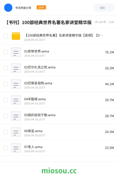 《【100部经典世界名著】名家讲堂精华版【音频】【3GB】》书籍网盘|学习资源网盘