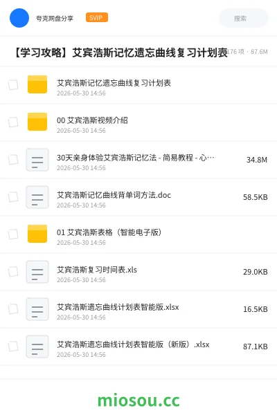 《艾宾浩斯记忆遗忘曲线复习计划表》考研网盘|学习资源网盘