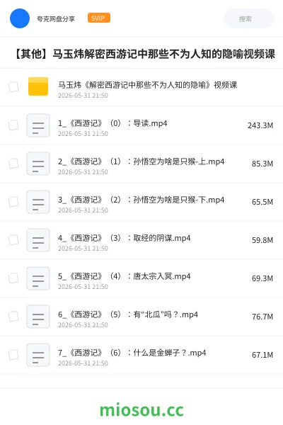 《马玉炜《解密西游记中那些不为人知的隐喻》视频课》教程网盘|学习资源网盘