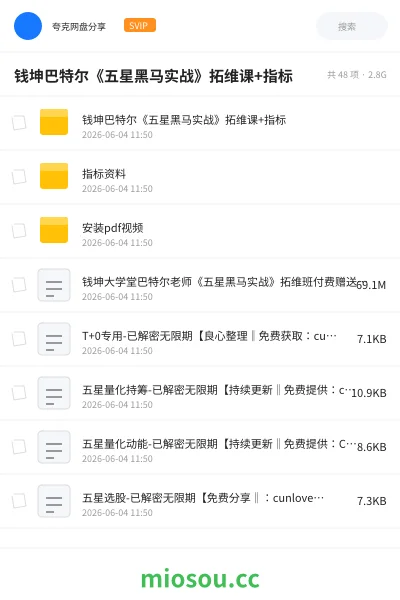 《钱坤巴特尔《五星黑马实战》拓维课+指标》教程网盘｜学习资源网盘