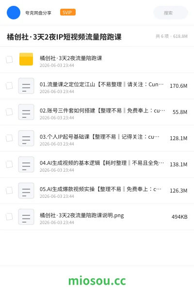 《橘创社·3天2夜IP短视频流量陪跑课》人工智能网盘｜学习资源网盘