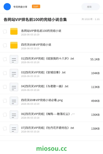 《各网站VIP排名前100的完结小说合集》小说网盘|学习资源网盘