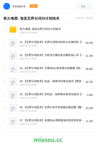 《老火电商·淘宝无界分词分计划技术》教程网盘|学习资源网盘