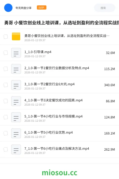 《勇哥 小餐饮创业线上培训课,从选址到盈利的全流程实战指南》教程网盘|学习资源网盘