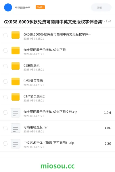 《GX068.6000多款免费可商用中英文无版权字体合集》软件网盘|学习资源网盘
