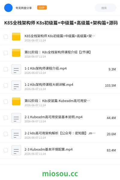 《K8S全栈架构师 |K8s初级篇+中级篇+高级篇+架构篇+源码》教程网盘|学习资源网盘