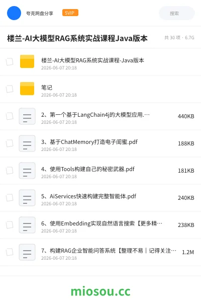 《楼兰-AI大模型RAG系统实战课程Java版本》人工智能网盘|学习资源网盘