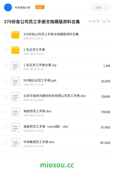 《370份各公司员工手册文档模版资料合集》教程网盘|学习资源网盘