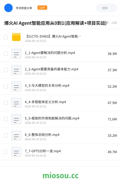 《【51CTO】爆火AI Agent智能应用从0到1(应用解读+项目实战)》人工智能网盘|学习资源网盘