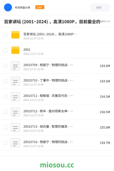 《百家讲坛 (2001~2024) ,高清1080P,目前最全的,按年分类,超全合集!》纪录片网盘|学习资源网盘