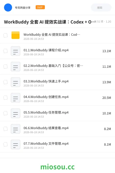 《WorkBuddy 全套 AI 提效实战课 :Codex + OpenClaw 自定义 Skill 全教程》人工智能网盘|学习资源网盘
