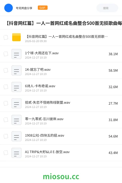 《【抖音网红篇】一人一首网红成名曲整合500首无损歌曲每一首都曾是热搜榜神曲[WAV+19.9G]》音乐网盘｜学习资源网盘