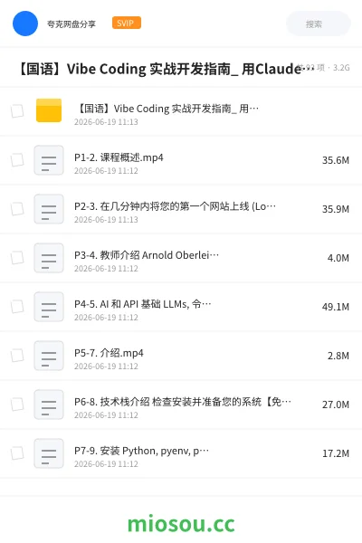 《【国语】Vibe Coding 实战开发指南_ 用Claude Code, Cursor和Codex极速打造全栈应用》编程网盘|学习资源网盘