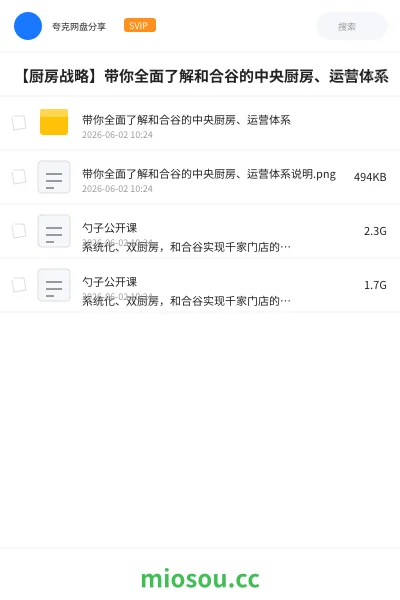 《【厨房战略】带你全面了解和合谷的中央厨房、运营体系》教程网盘|学习资源网盘