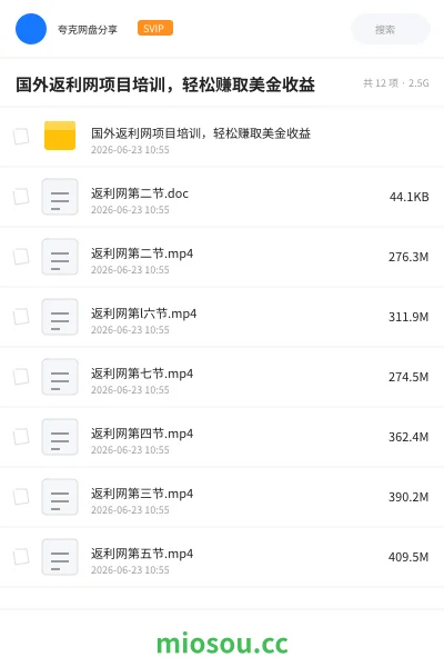 《国外返利网项目培训，轻松赚取美金收益》网赚网盘｜学习资源网盘