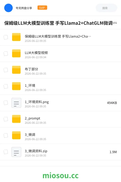 《保姆级LLM大模型训练营 手写Llama2+ChatGLM微调+DP分布式+Function Call项目实战》人工智能网盘|学习资源网盘