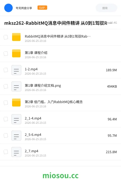 《mksz262-RabbitMQ消息中间件精讲 从0到1驾驭RabbitMQ应用与设计》编程网盘|学习资源网盘