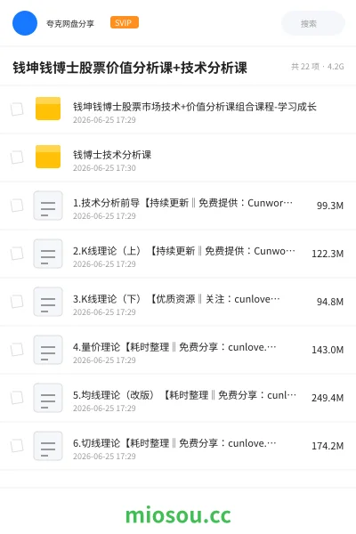 《钱坤钱博士股票价值分析课+技术分析课》教程网盘|学习资源网盘