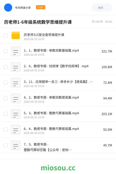 《厉老师1-6年级系统数学思维提升课》教程网盘|学习资源网盘