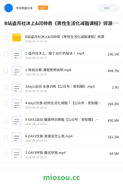 《B站盗月社沐上&闫帅奇《男性生活化减脂课程》资源》教程网盘|学习资源网盘