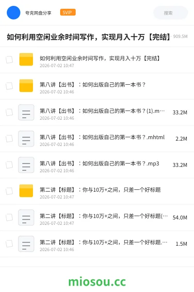 《如何利用空闲业余时间写作，实现月入十万【完结】》人工智能网盘｜学习资源网盘