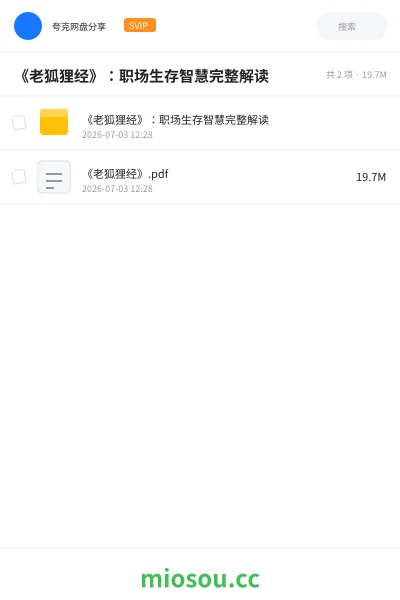 《《老狐狸经》:职场生存智慧完整解读》书籍学习资源封面
