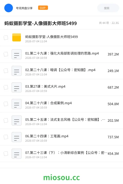 《蚂蚁摄影学堂-人像摄影大师班5499》教程网盘|学习资源网盘