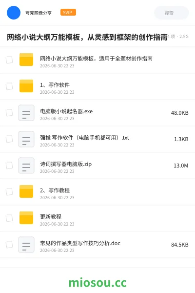 《网络小说大纲万能模板,从灵感到框架的创作指南》小说学习资源封面